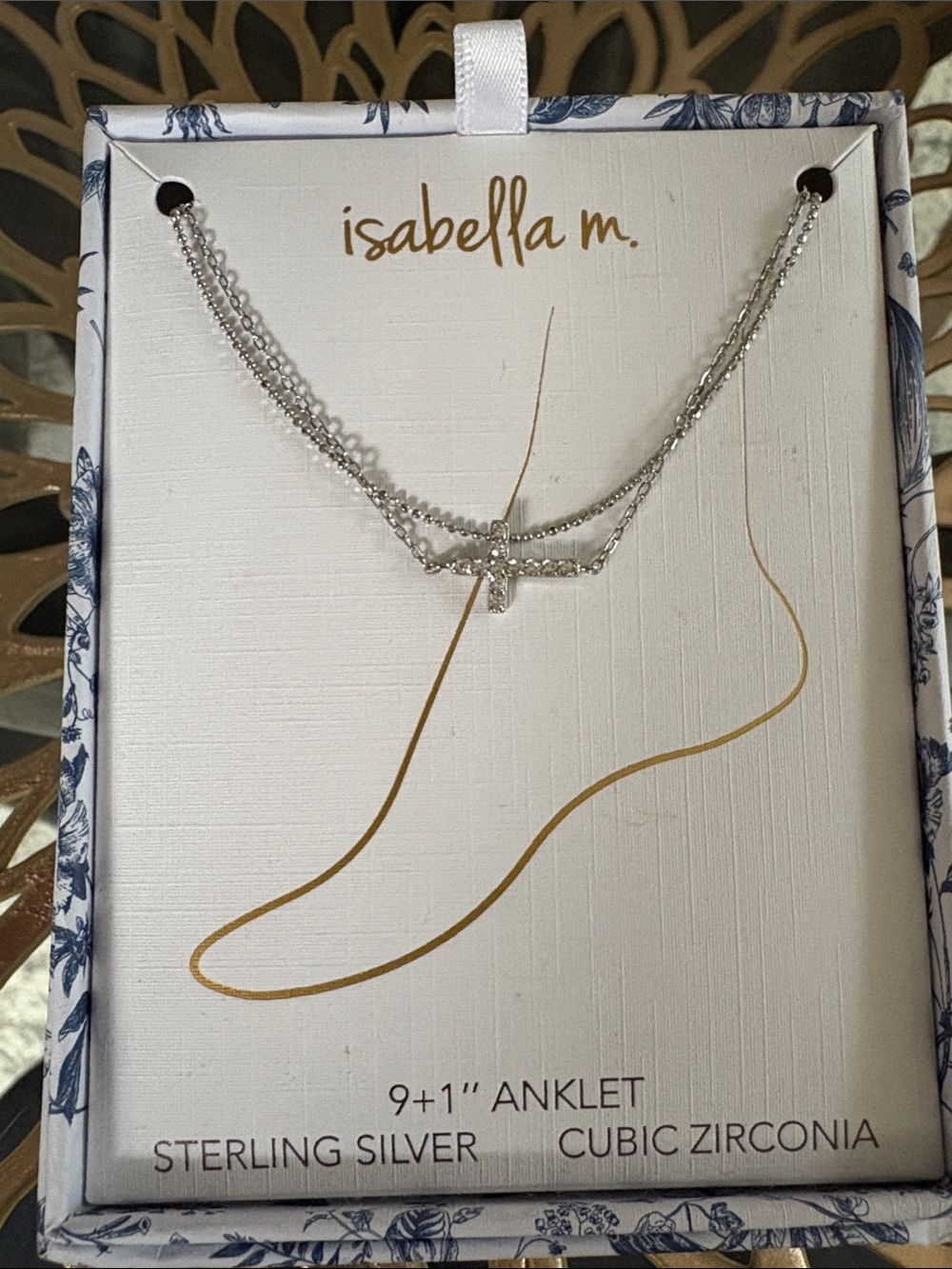 Isabella M Sterling Silver Double Strand Cross ANKLET New in box